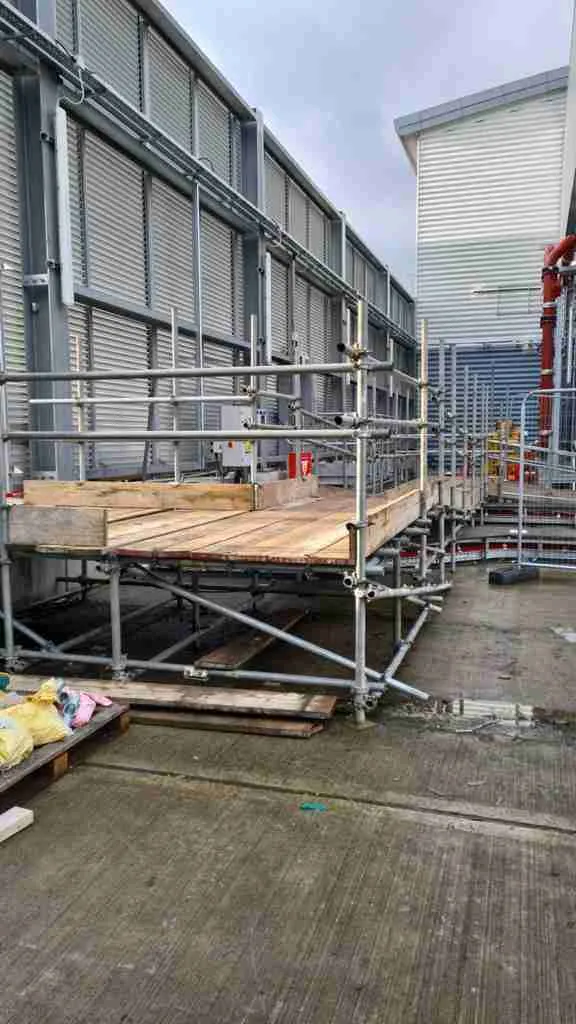 Scaffolding erected around plant and cooling equipment on a data centre contract
