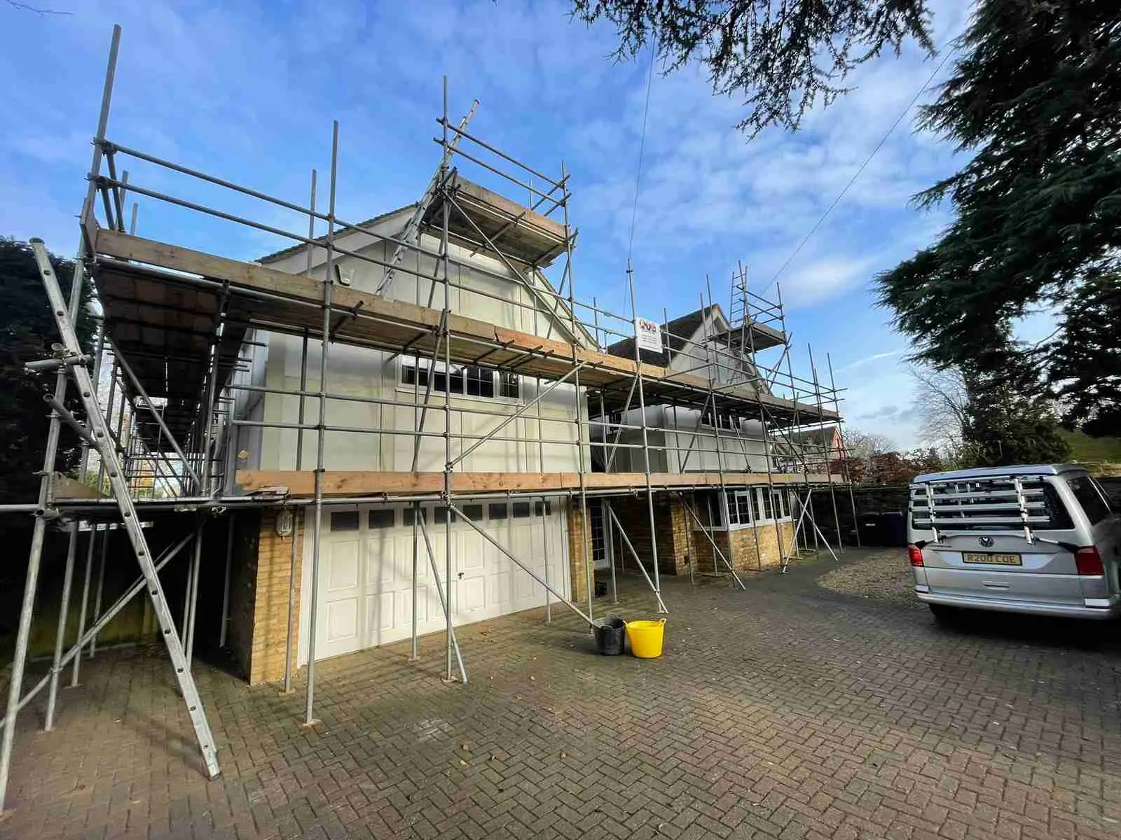 Domestic scaffolding erected by ATC Scaffolding around a house for roofing and exterior works