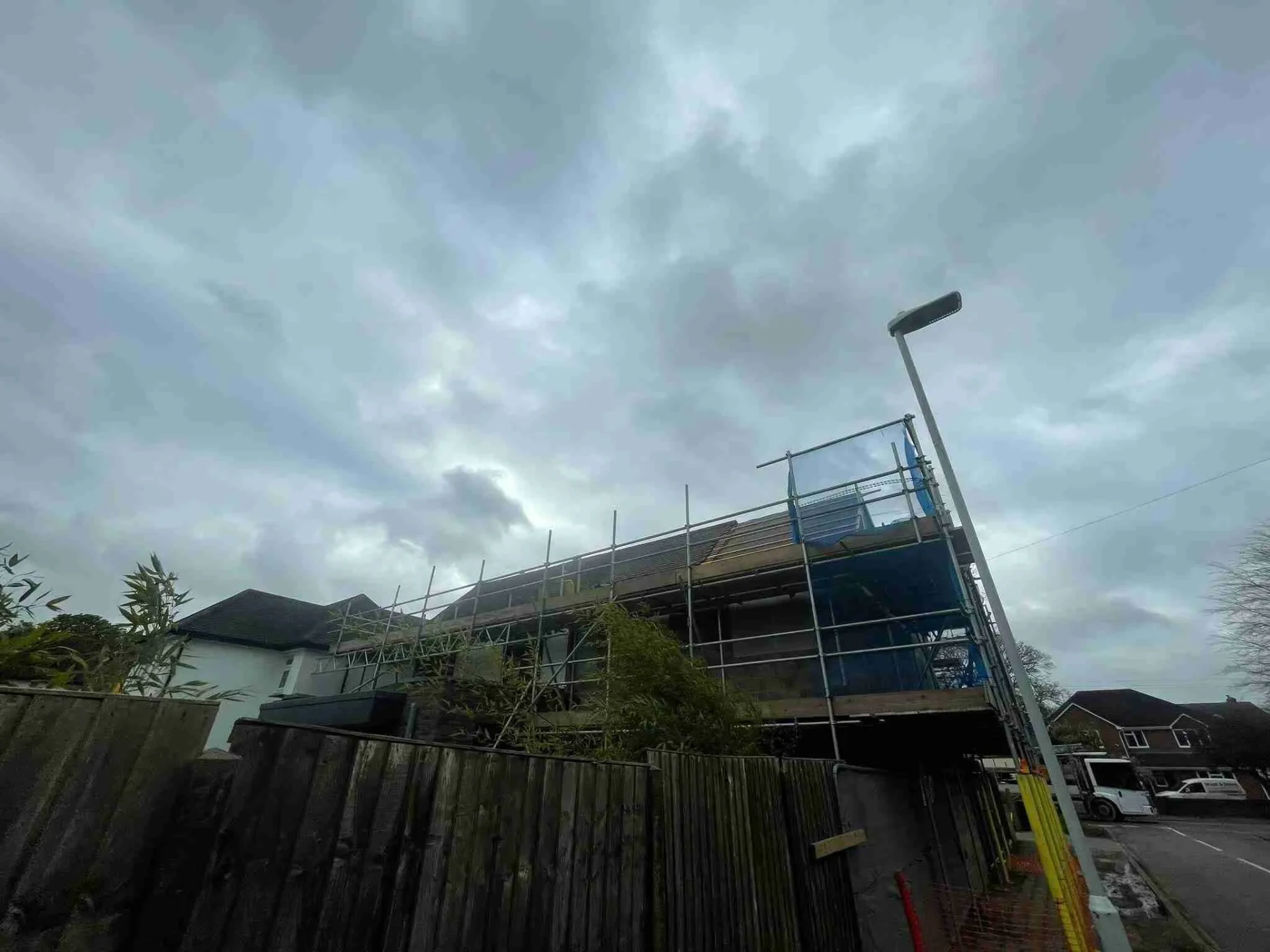 Domestic scaffolding erected by ATC Scaffolding around a house for roofing and exterior works