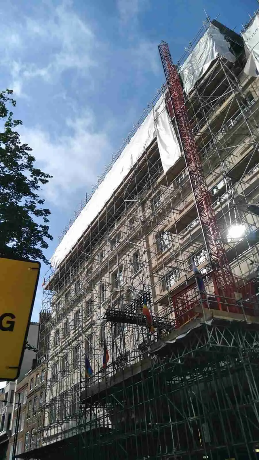 Commercial scaffolding erected by ATC Scaffolding on a shop and office building