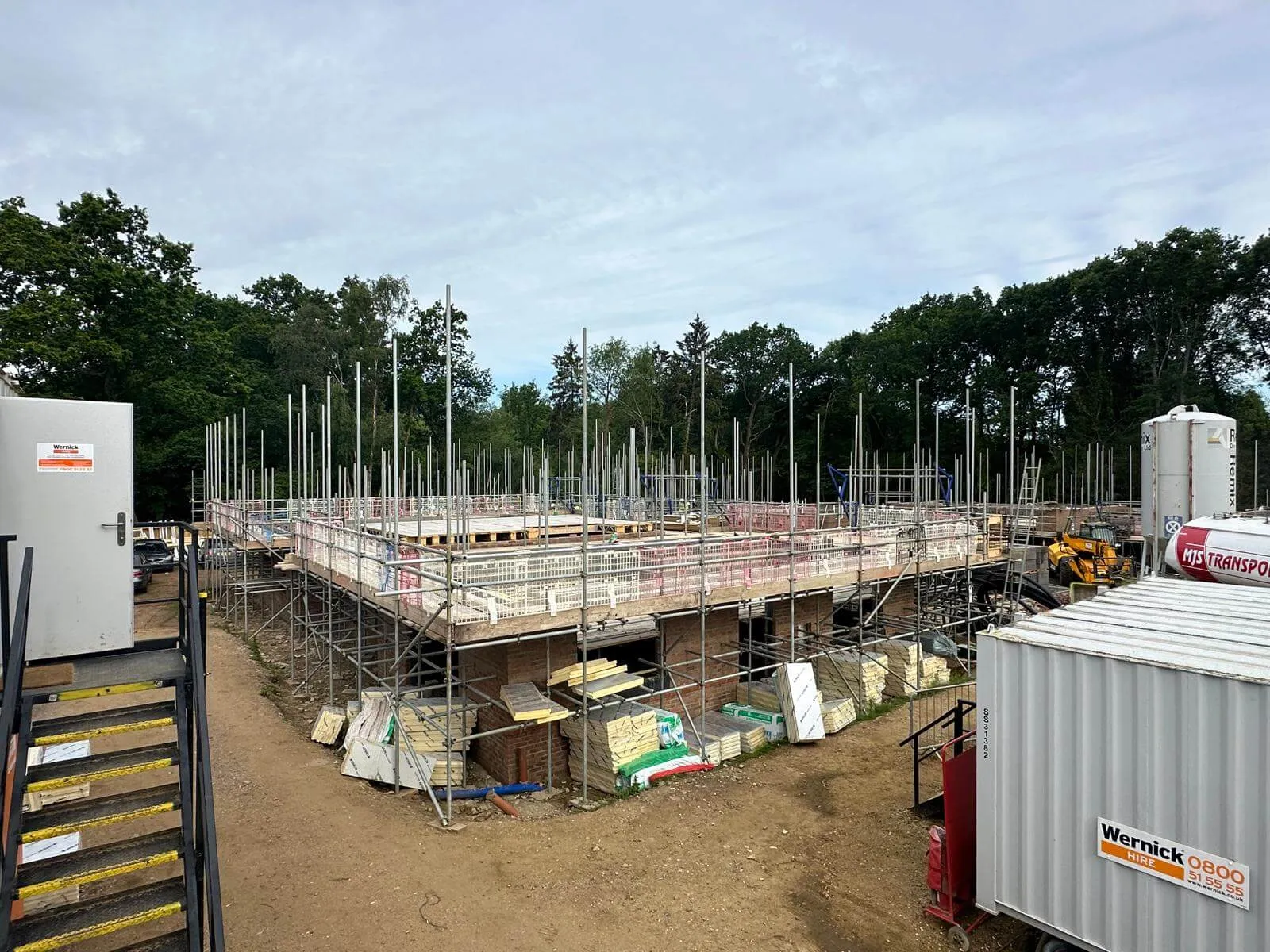 Phased new build scaffolding on an apartment development under construction