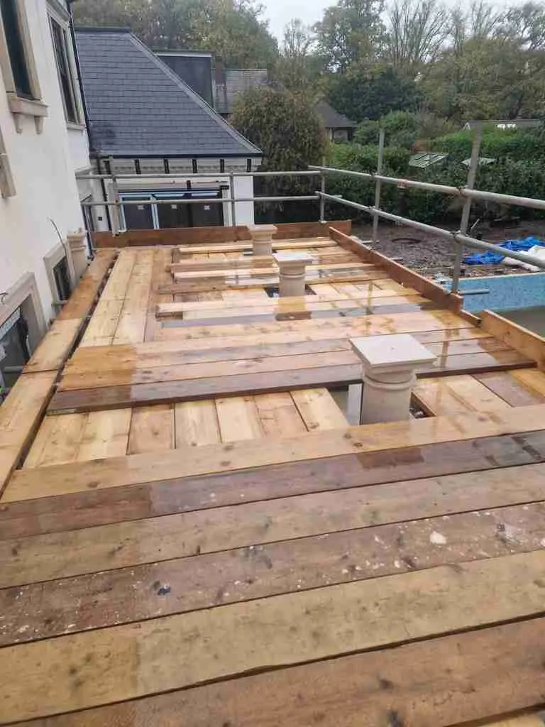 Domestic scaffolding erected by ATC Scaffolding around a house for roofing and exterior works